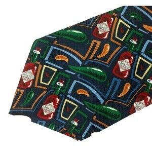 TABASCO Brand 100% Silk Neck Tie Navy Blue Bottles Hot Peppers Teflon A104